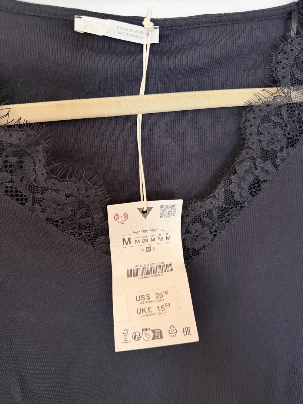 NWT Zara Lace V Neck Black Size M